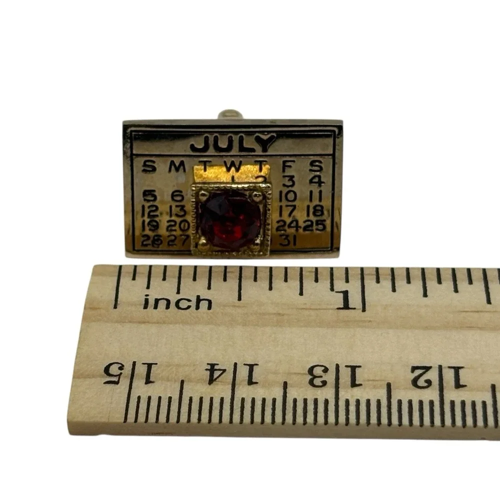 July Cufflinks Calendar Red Rhinestone‎ Patriotic Fourth Of July VTG Gold Tone